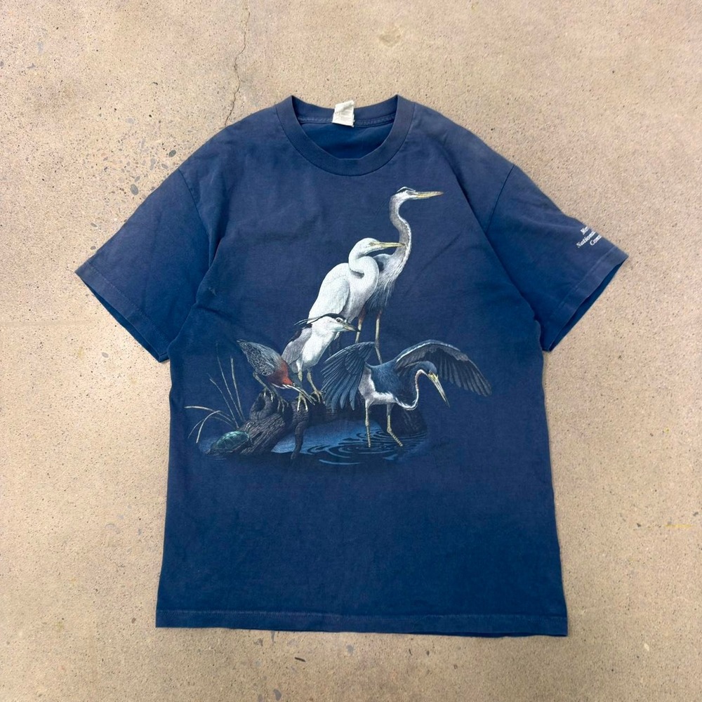 Vintage 2000s Faded Birds Wildlife Nature T-Shirt (Size L)